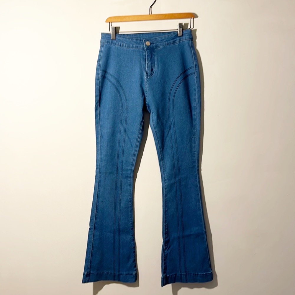 VINTAGE High Rise Fit Flare Stretchs Rainbow denim jeans women size Medium Y2K